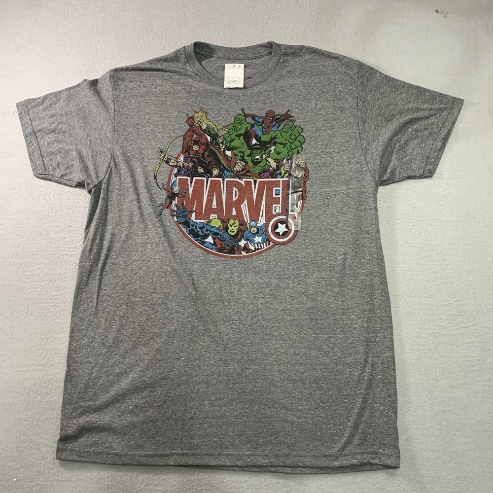 Marvel Mens T- Shirt Graphic NWT Marvel Characters" Size XL/EG/TG Color Gray